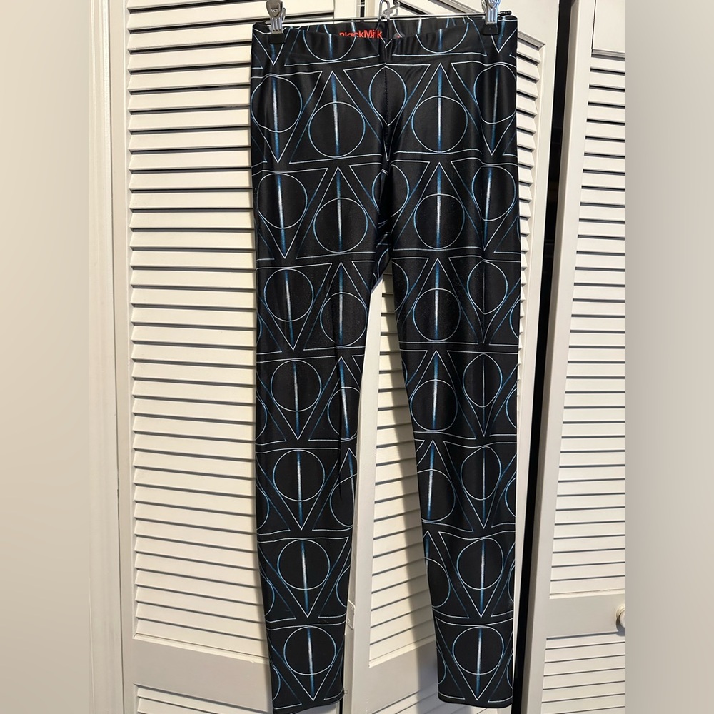 Blackmilk Black Leggings with Blue Geometric Print
